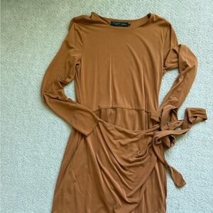 Long Sleeve Tie-Waist Dress in Rust